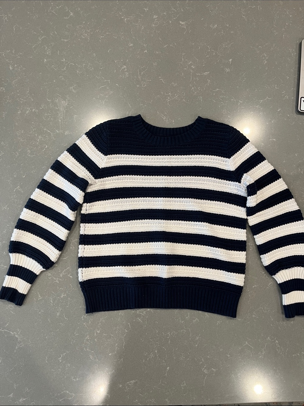 LOFT Navy and White Striped Crewneck Sweater